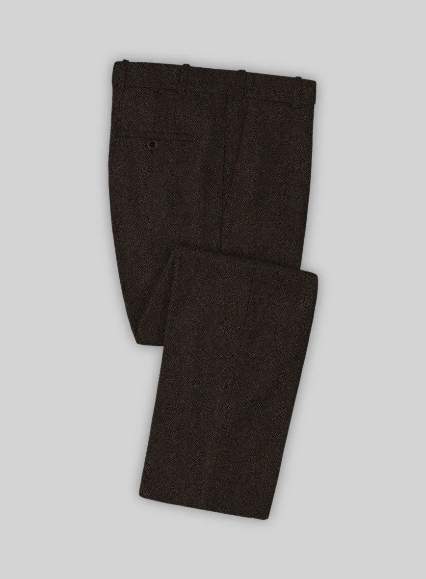 Naples Wide Herringbone Dark Brown Tweed Pants
