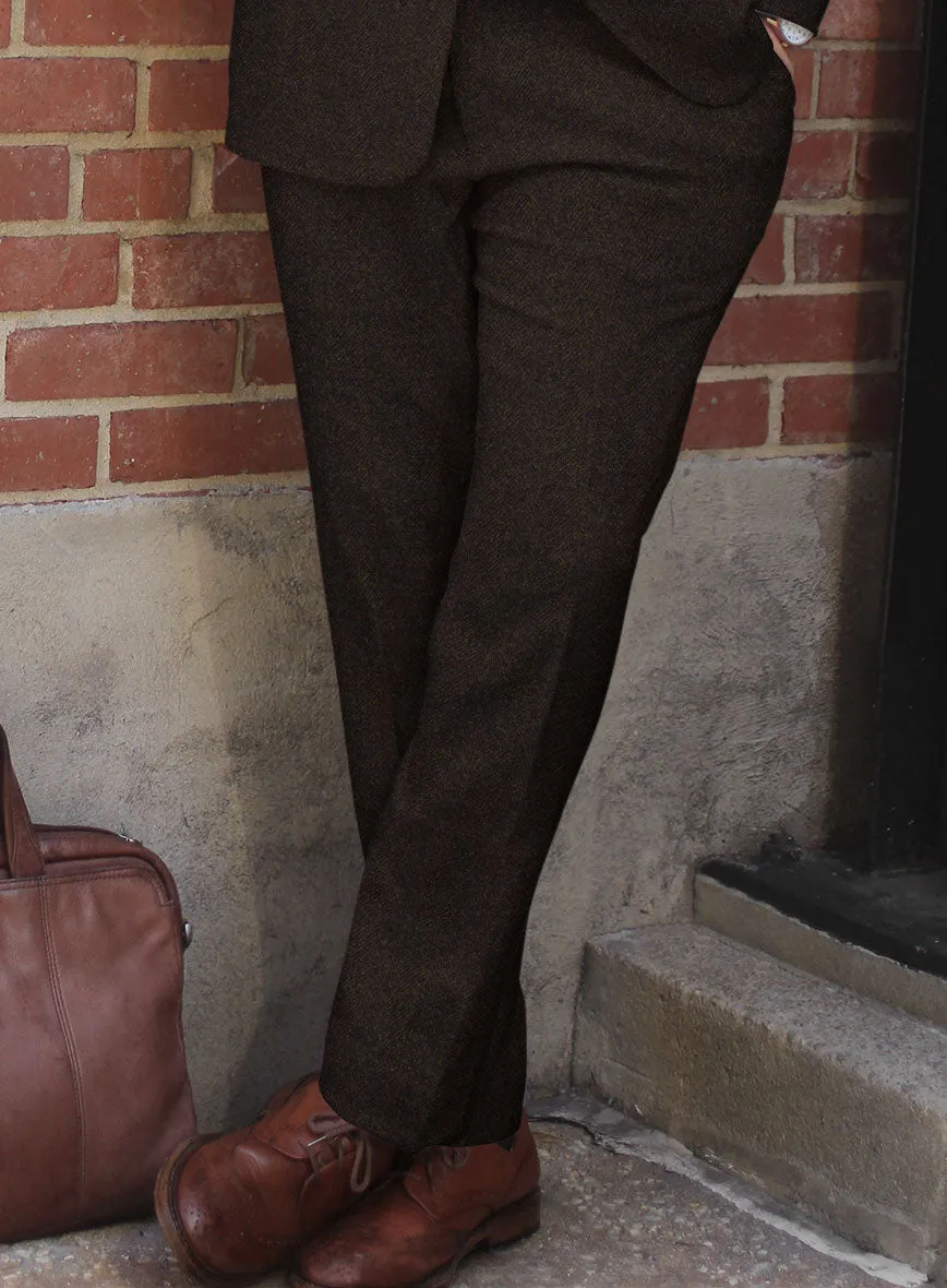 Naples Wide Herringbone Dark Brown Tweed Pants