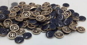 Navy Bule & Golden Round Four Hole Polyester Button (Wholesale)
