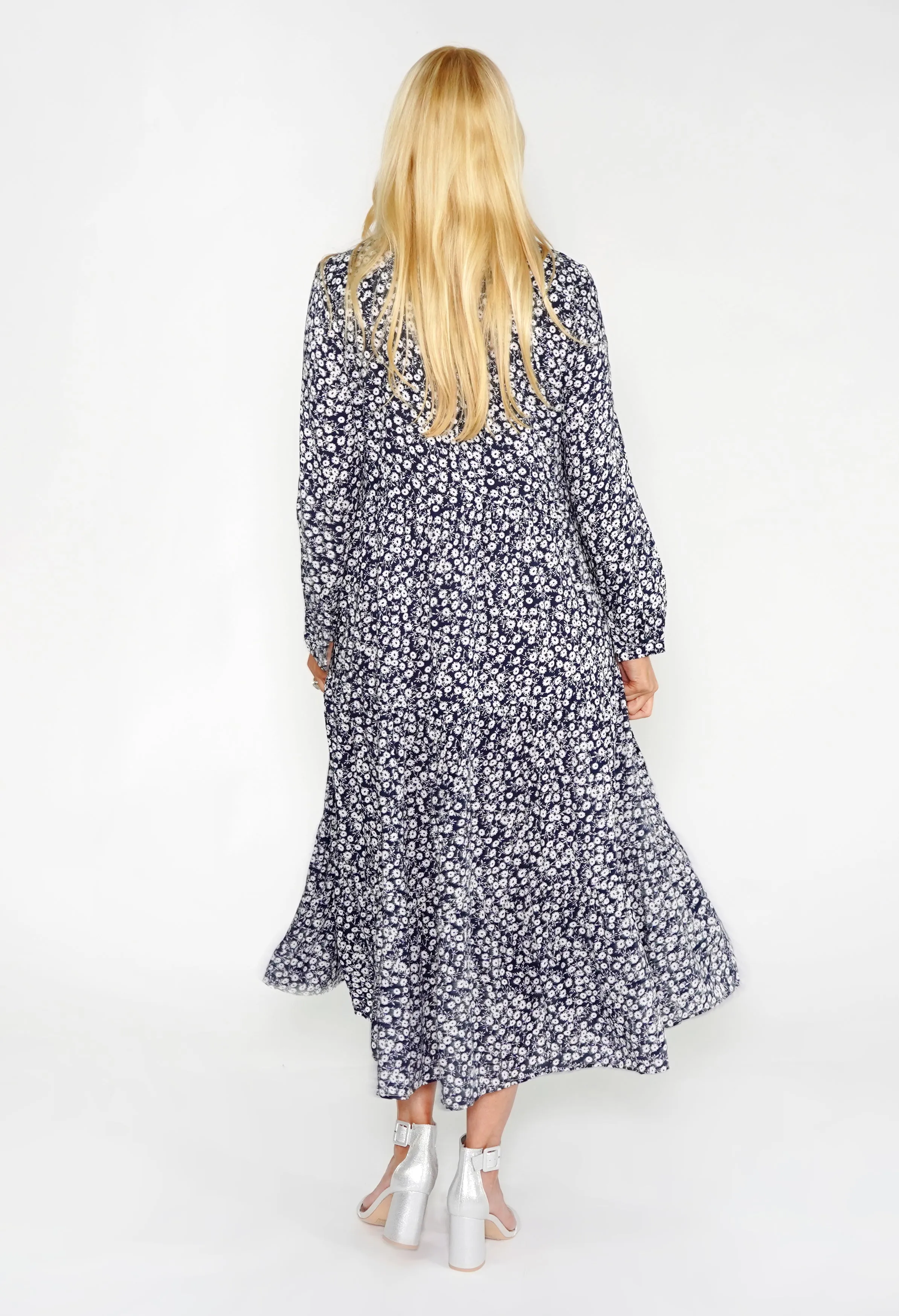 Navy Floral Shirt Midi Dress