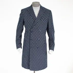 Navy Patterned Slim-Fit Overcoat