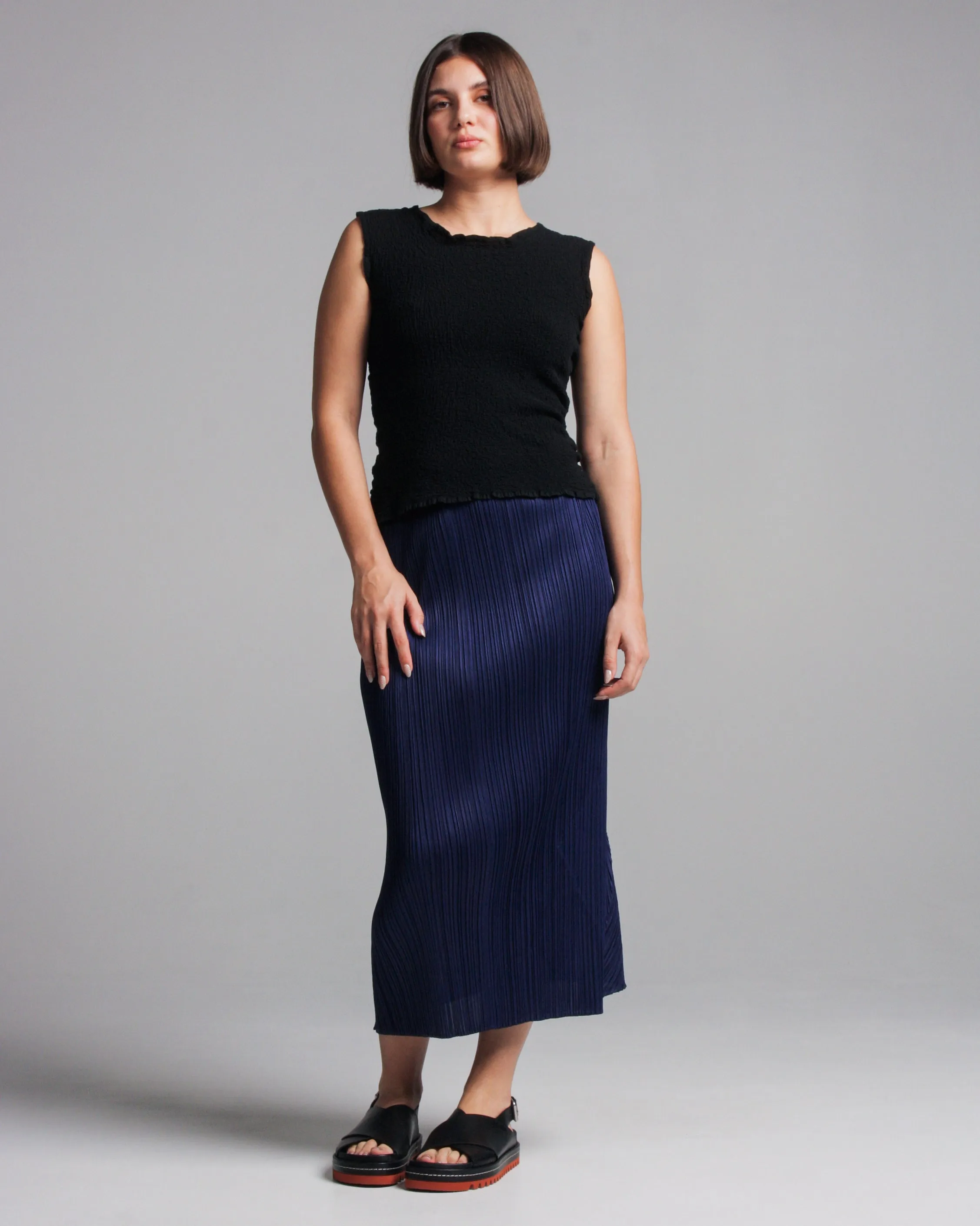 Navy Pleated Skirt