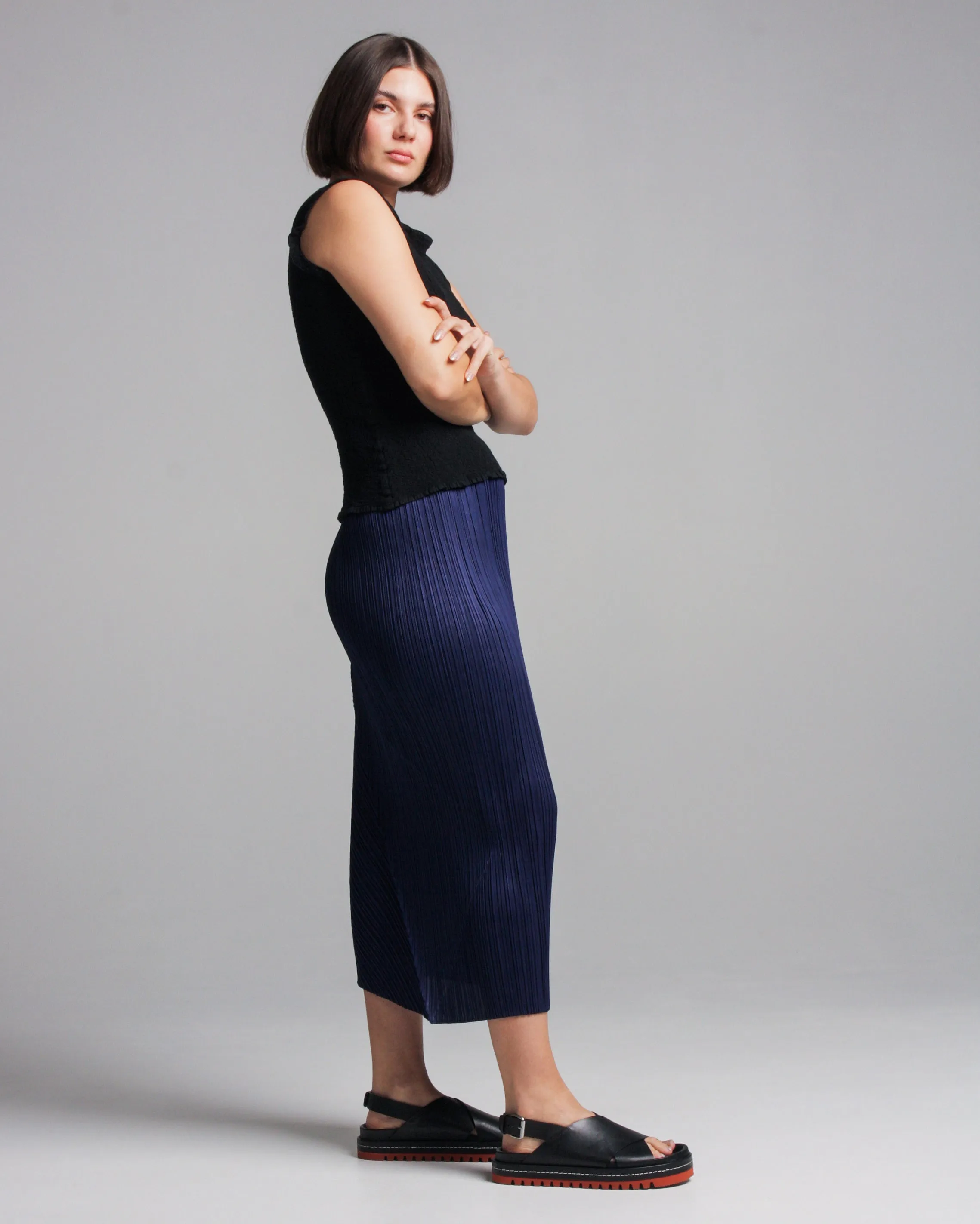 Navy Pleated Skirt