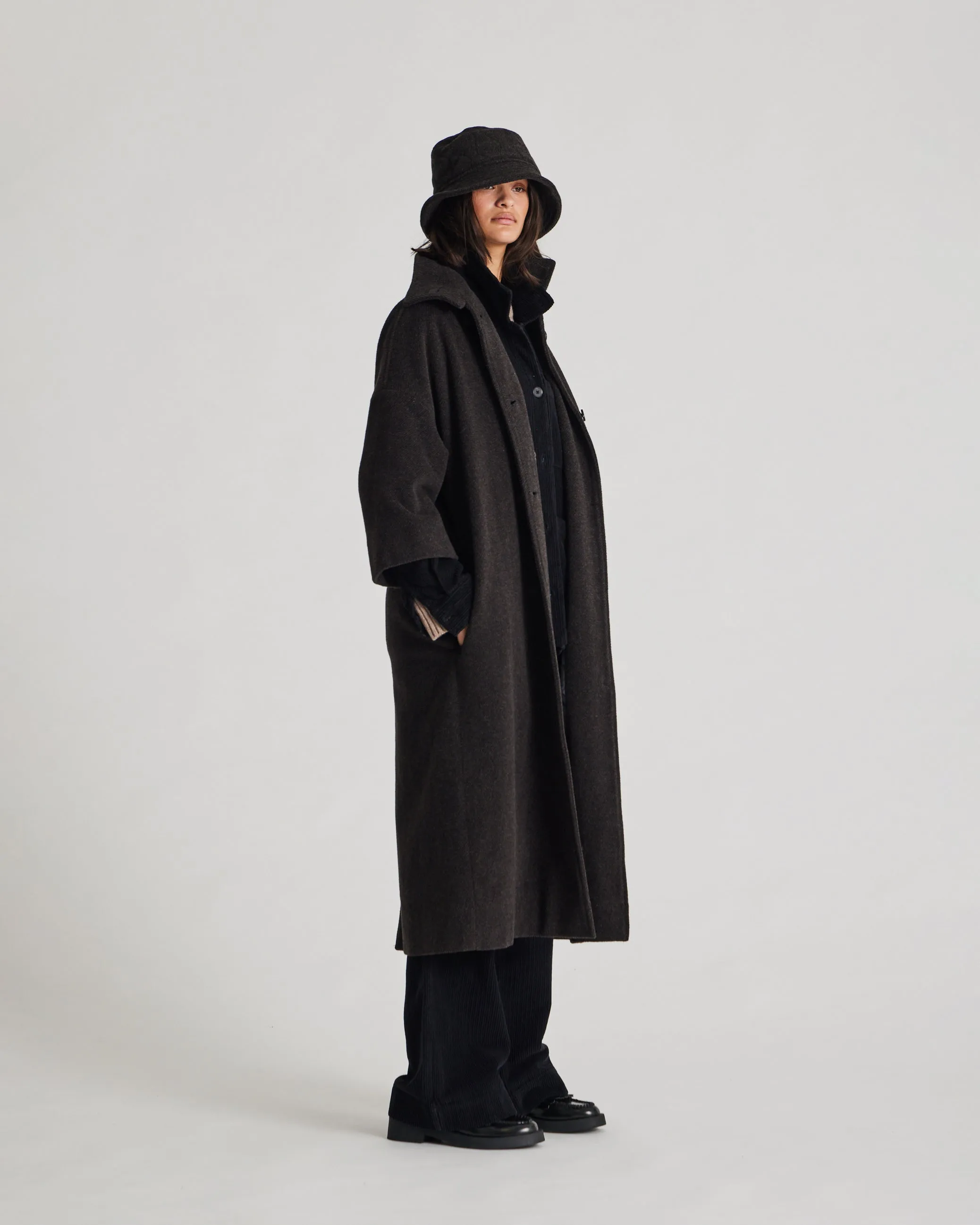 Nete Coat - Mulch/ Ecru Herringbone