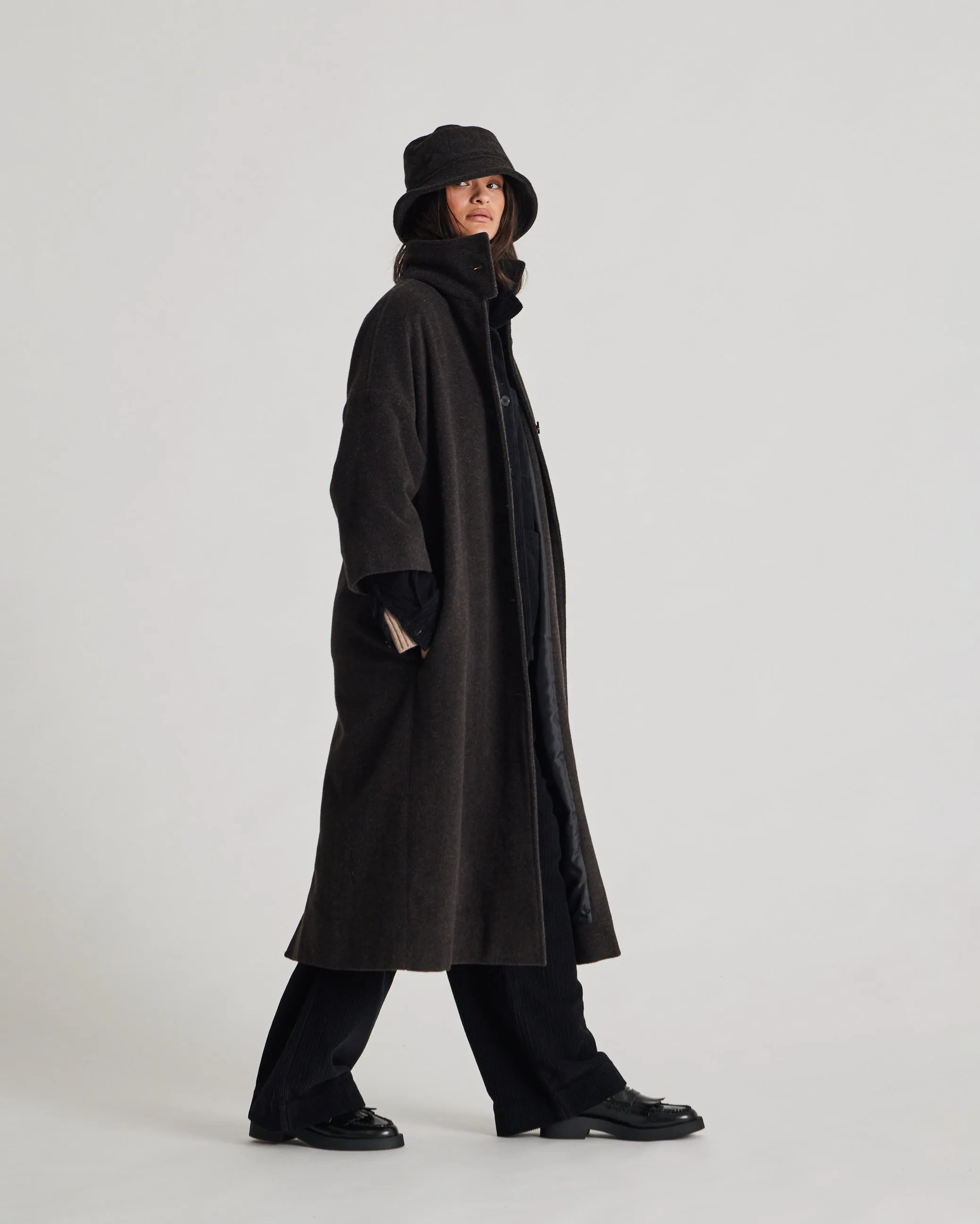 Nete Coat - Mulch/ Ecru Herringbone