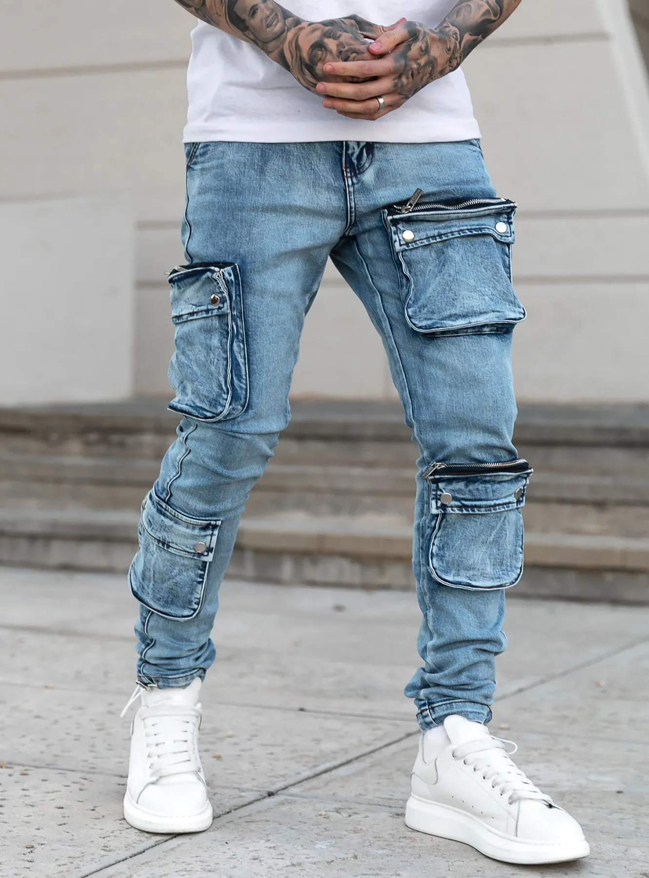 ''Never Out Of Pockets'' Cargo Jeans in Blue