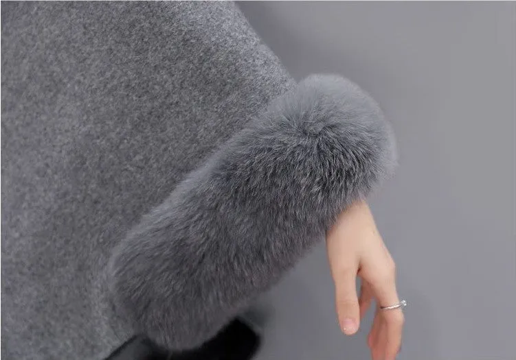 New Fox Fur Collar Woolen Coat