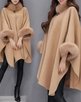 New Fox Fur Collar Woolen Coat