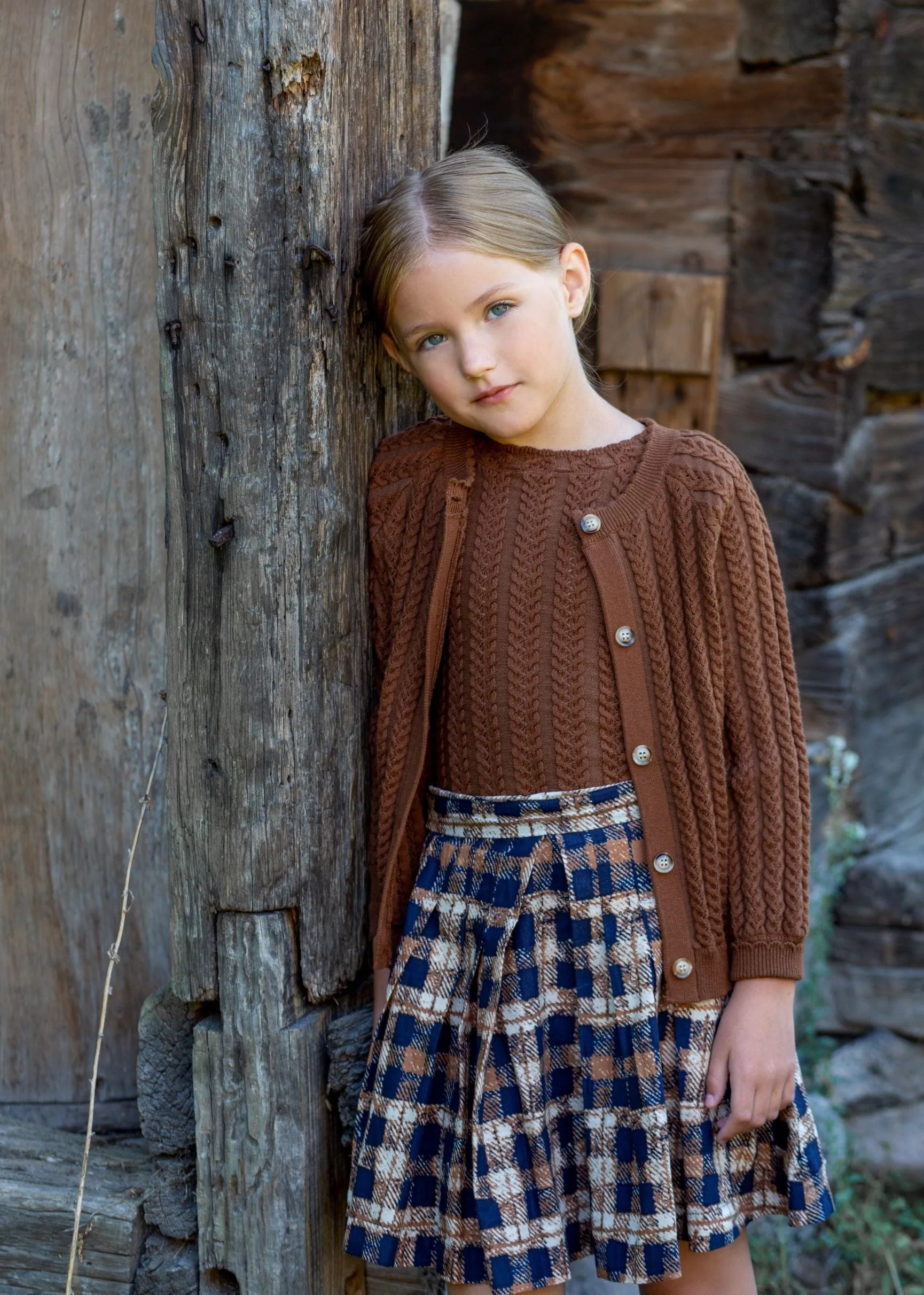 Noma Distressed Plaid Pleated Skirt