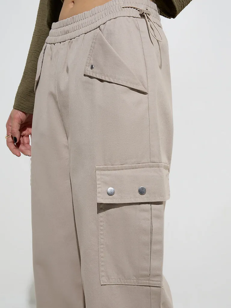 Nuon Beige High-Rise Denim Cargo Pants