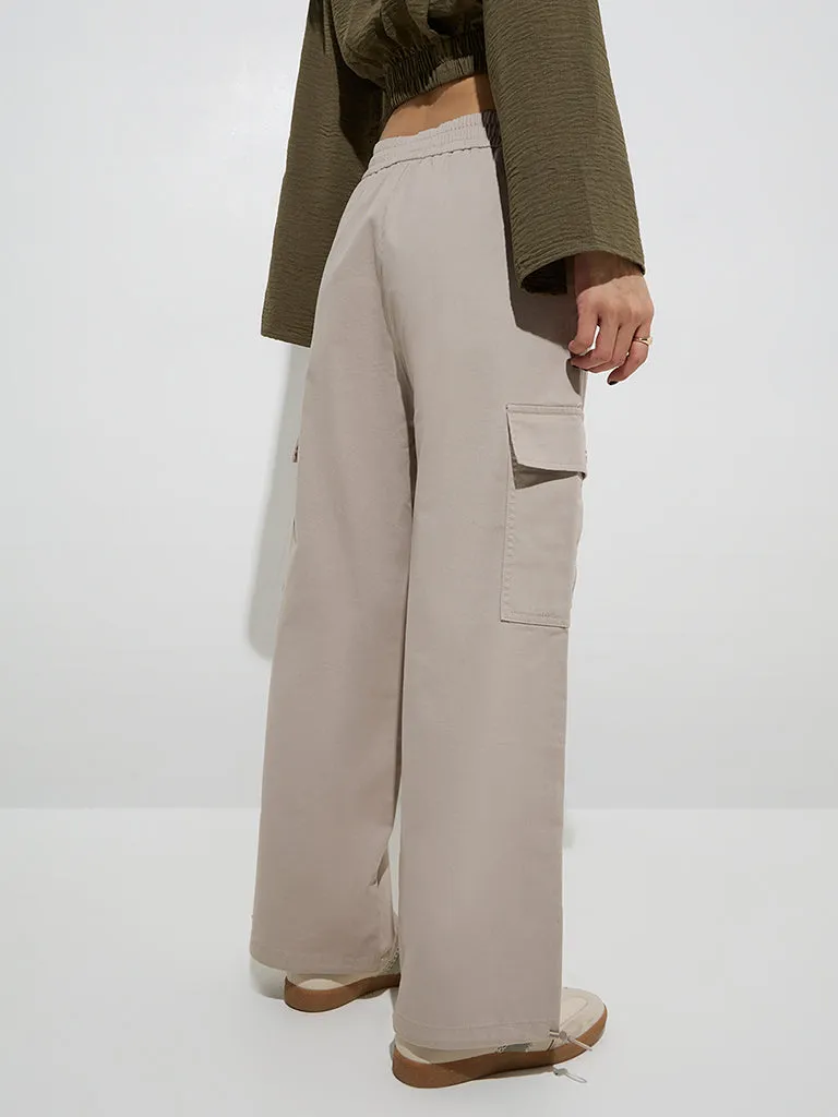 Nuon Beige High-Rise Denim Cargo Pants