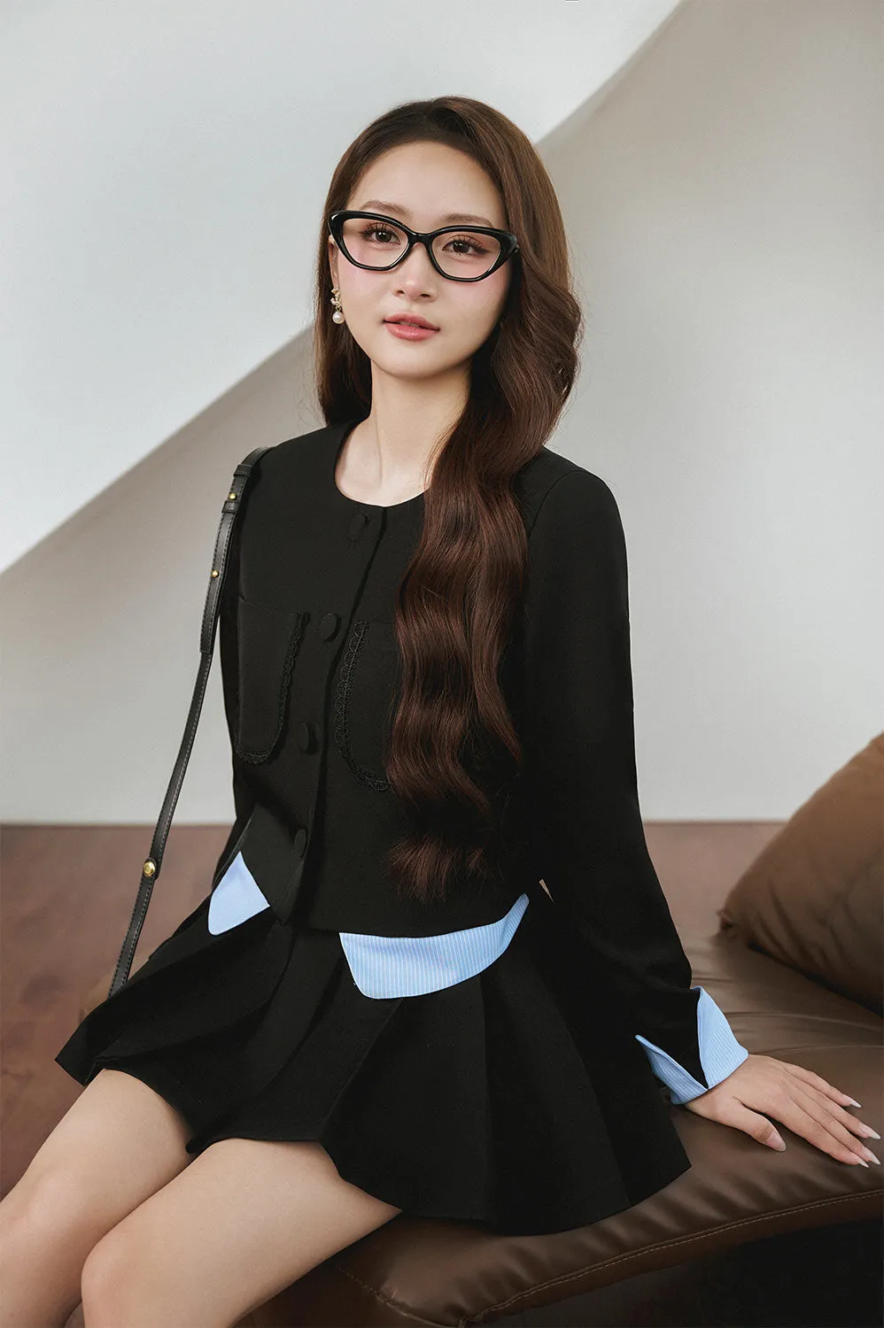 Paramo A-line Pleated Cotton Mini Skirt