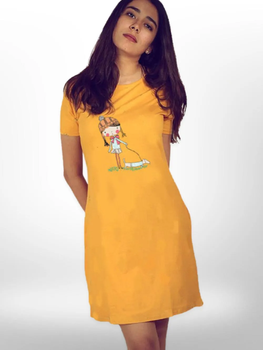 Pet Walk Time Printed  Long T-shirt For Women's