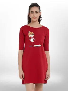 PET WITH CUTE GIRL PRINTED THREE QUARTER SLEEVE T-SHIRT SIDE POCKET FOR WOMEN'S