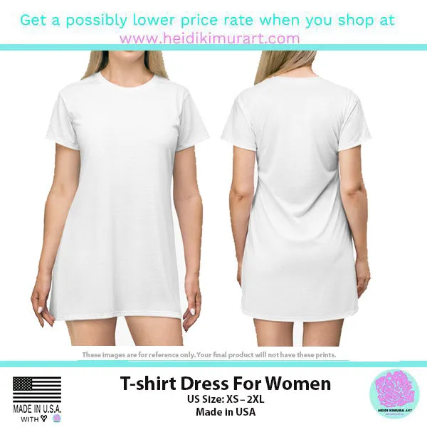 Pink Black Striped T-Shirt Dress, Diagonally Striped Pink Black Tee Shirt Dress For Women- Made in USA (US Size: XS-2XL)