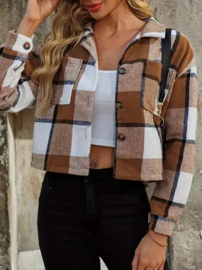 Plaid Cropped Jacket with Collared Neckline