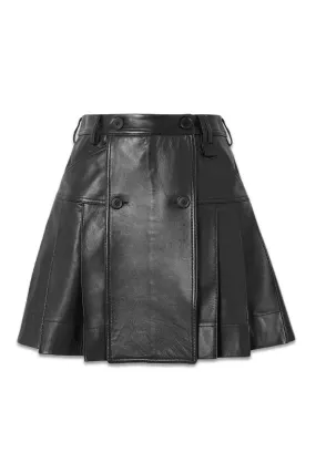 Pleated Leather Mini Skirt