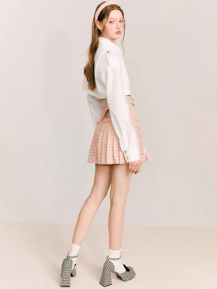 Pleated With Straps Short A-line Skirt