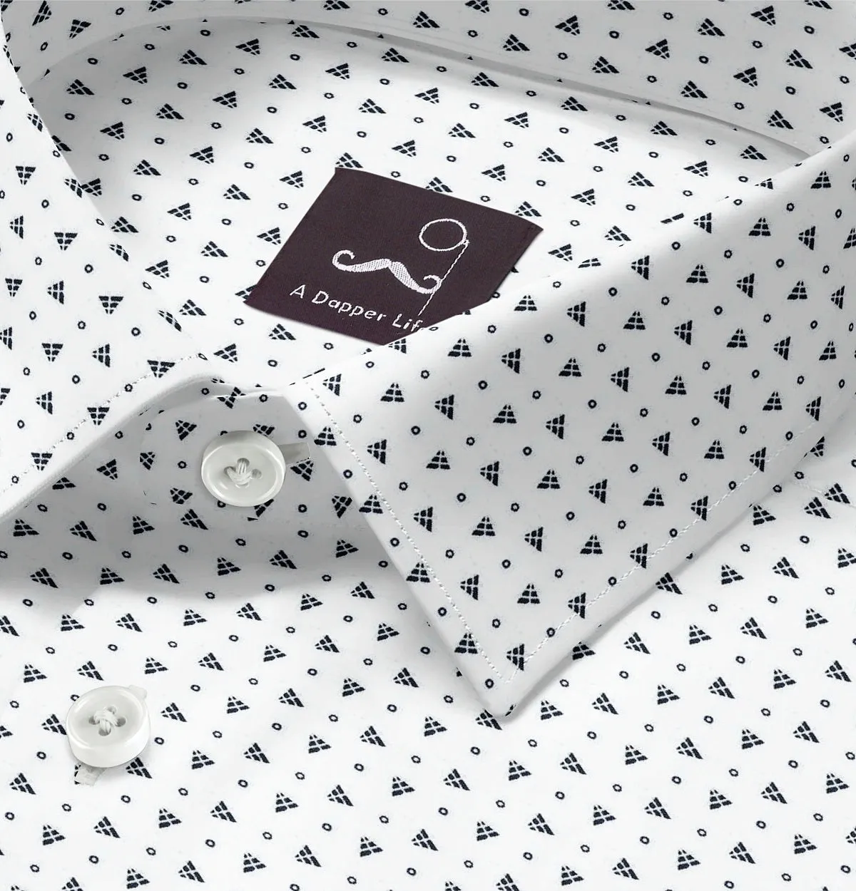 Pure Cotton - Semi-Spread Collar - Short Sleeve - White Pyramids