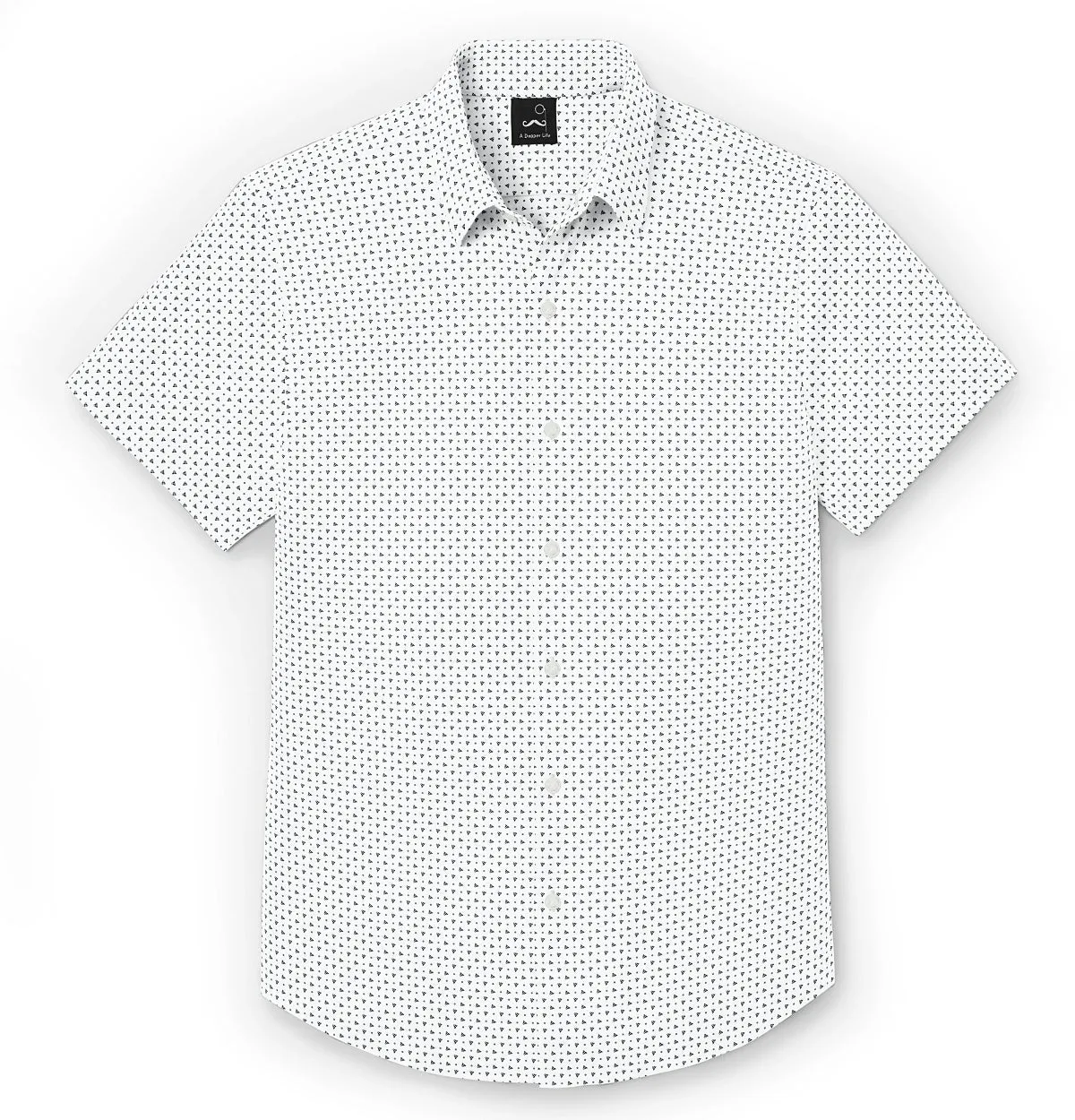 Pure Cotton - Semi-Spread Collar - Short Sleeve - White Pyramids
