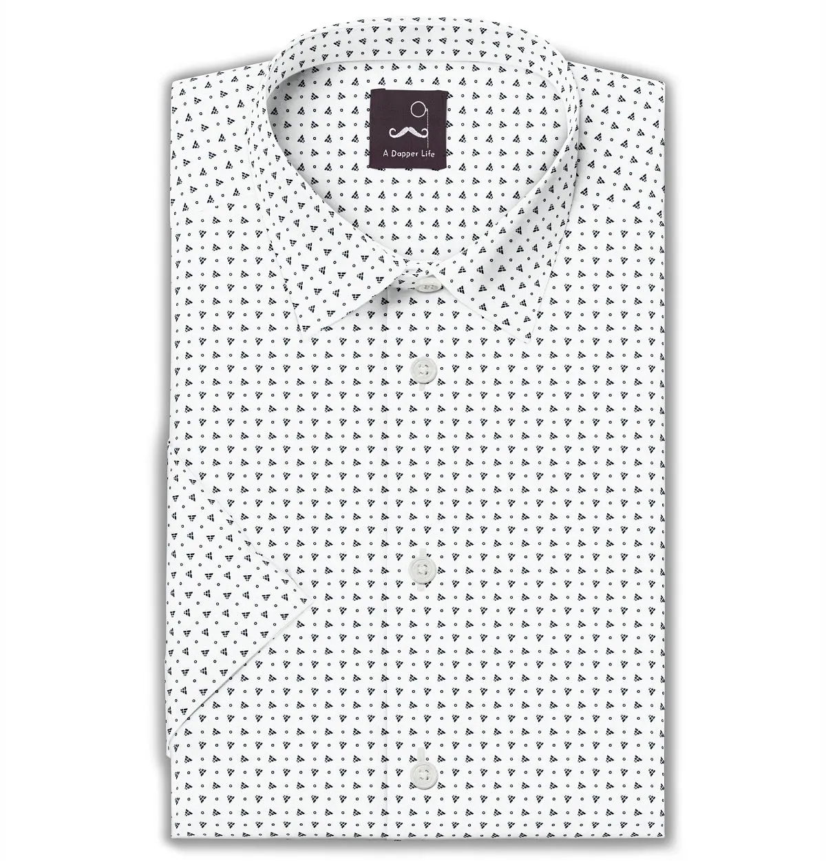 Pure Cotton - Semi-Spread Collar - Short Sleeve - White Pyramids