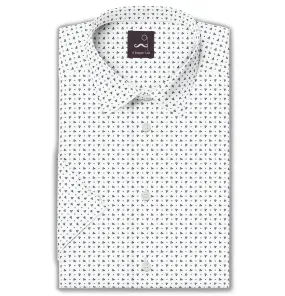 Pure Cotton - Semi-Spread Collar - Short Sleeve - White Pyramids