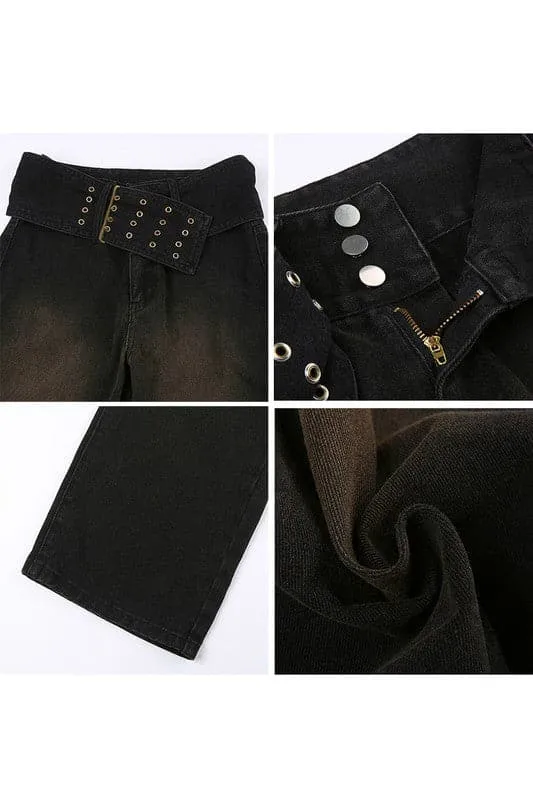 PZ817 Low Waist Big Belt Jeans