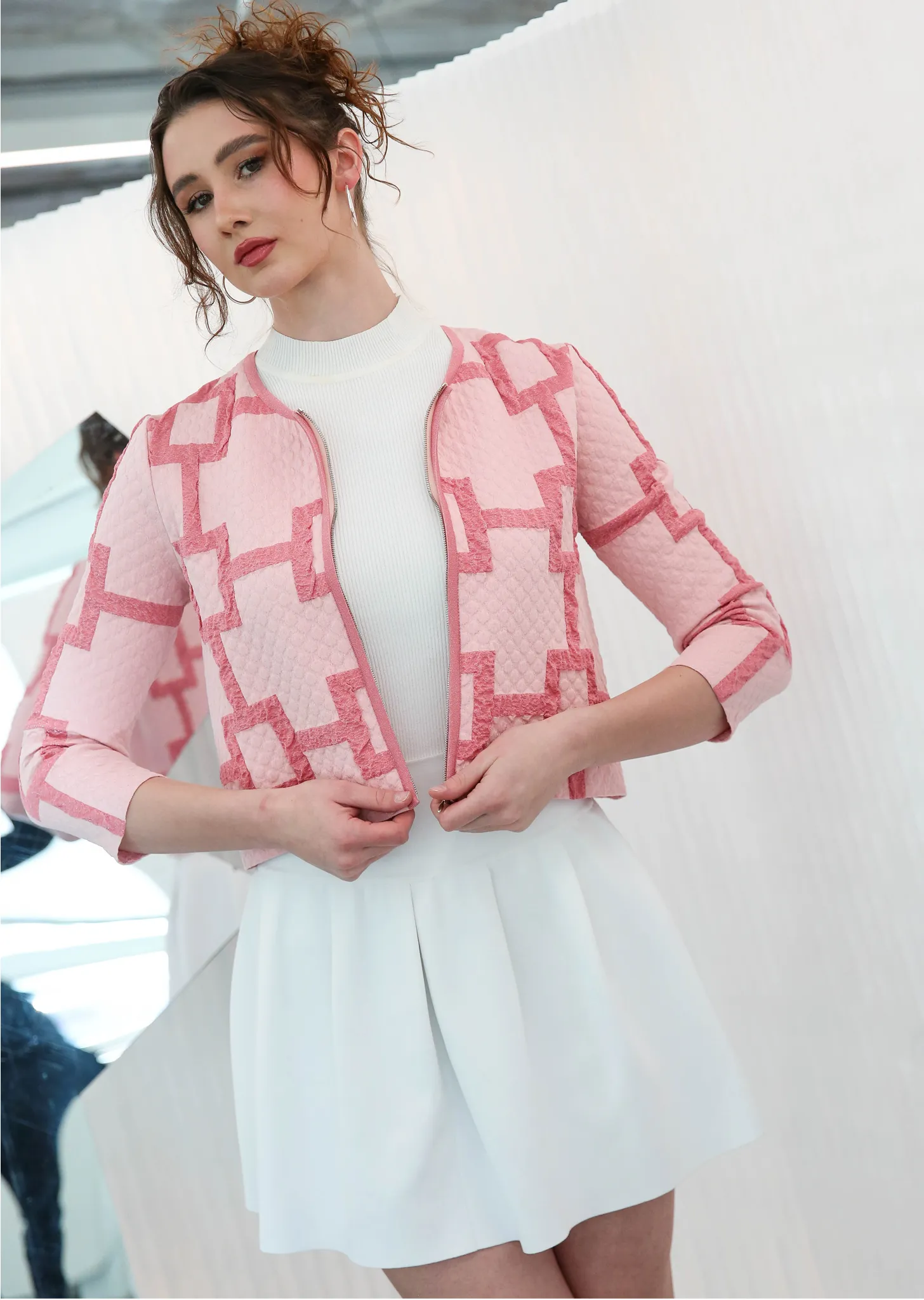 Quincy - Cropped Square Pattern Jacket