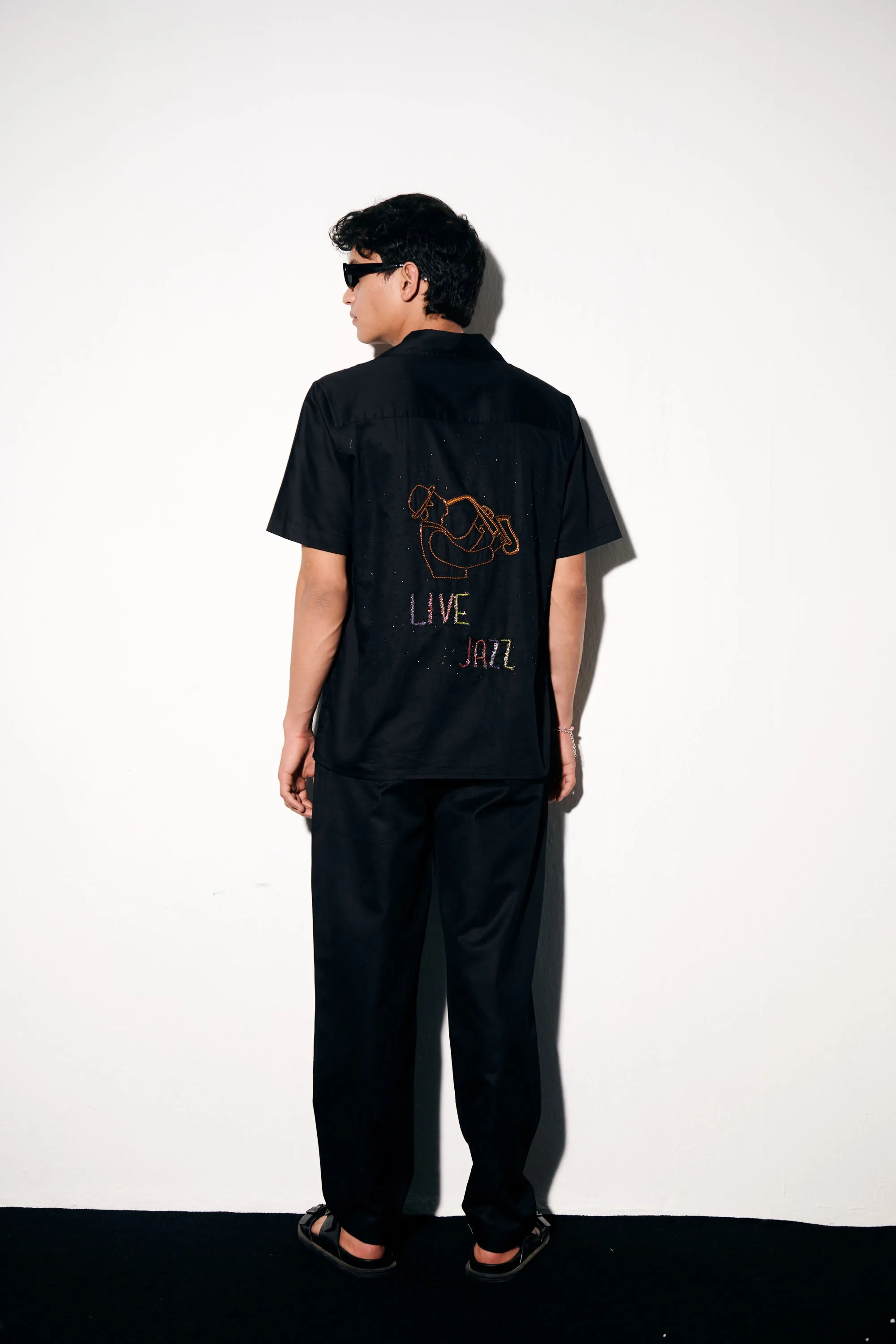 "Live jazz" hand embroidered Shirt