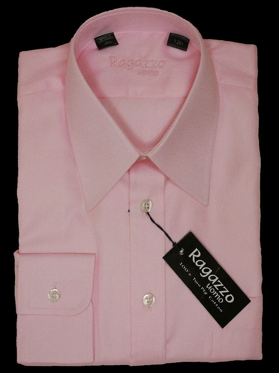 Ragazzo 11808 Pink Boy's Dress Shirt - Tonal Diagonal Weave - 100% Cotton