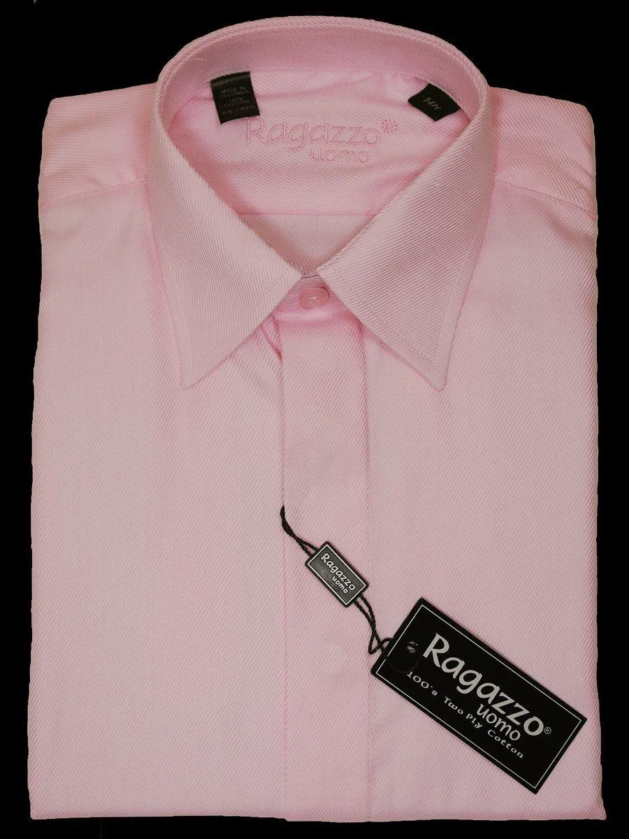 Ragazzo 11808 Pink Boy's Dress Shirt - Tonal Diagonal Weave - 100% Cotton