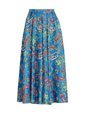 Ralph Lauren Collection Wo Beasley Blue Pleated Silk Midi Skirt Sz US 4 S small ladies