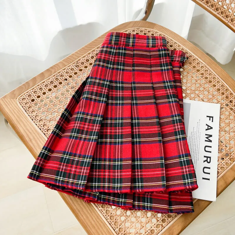 Red plaid pleated skirt