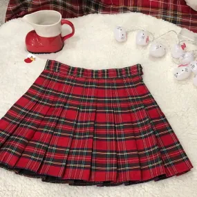 Red plaid pleated skirt