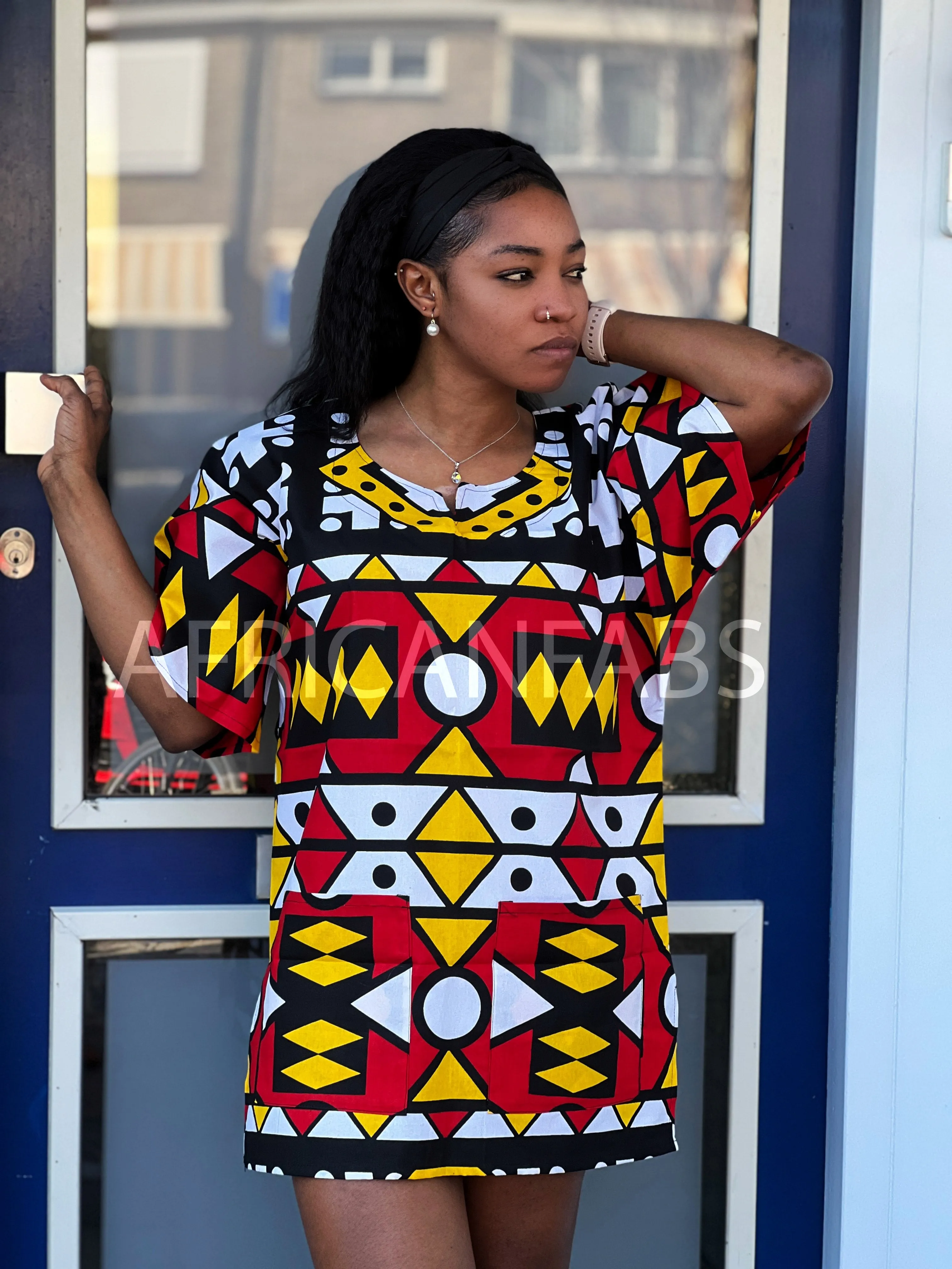 Red Samakaka Dashiki Shirt / Dashiki Dress - African print top - Unisex