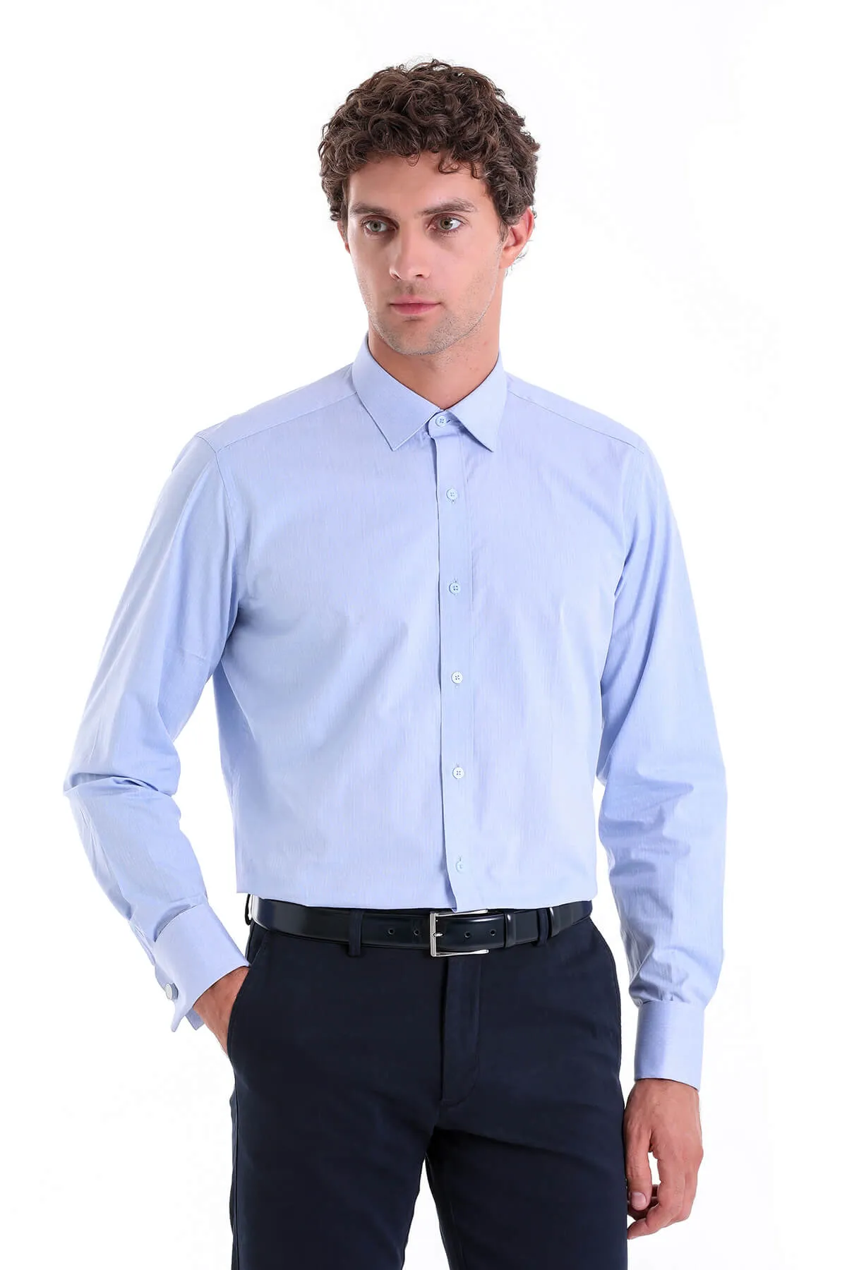 Regular Fit French Cuff Cotton Light Blue Dress Shirt