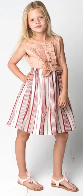 Ruffles and Bowtie Shirt and Striped Skirt One Piece Dress
