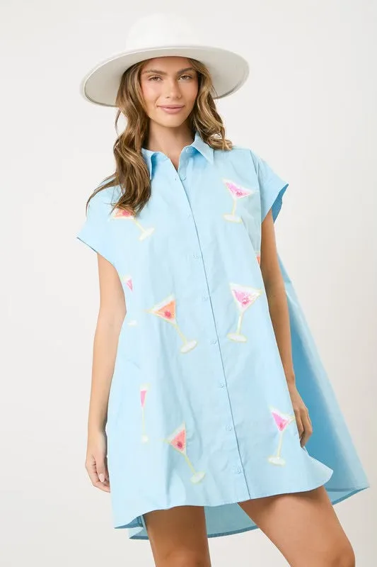 Sequin Martinis Shirt Dress