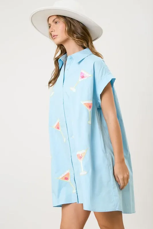 Sequin Martinis Shirt Dress