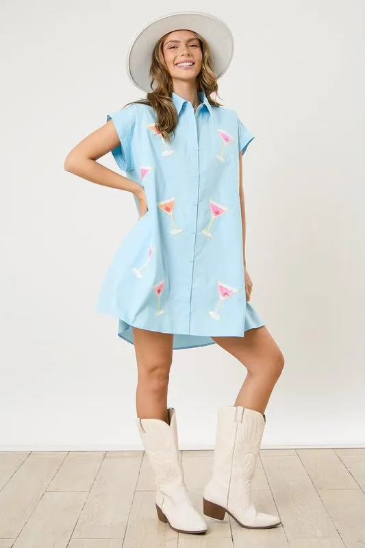 Sequin Martinis Shirt Dress