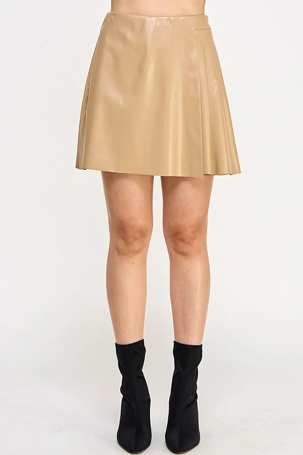 side pleated faux leather mini skirt