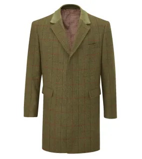 Skopes Mens Plus Size Wool Blend Herringbone Green Check Overcoat In Size Small To 5Xl