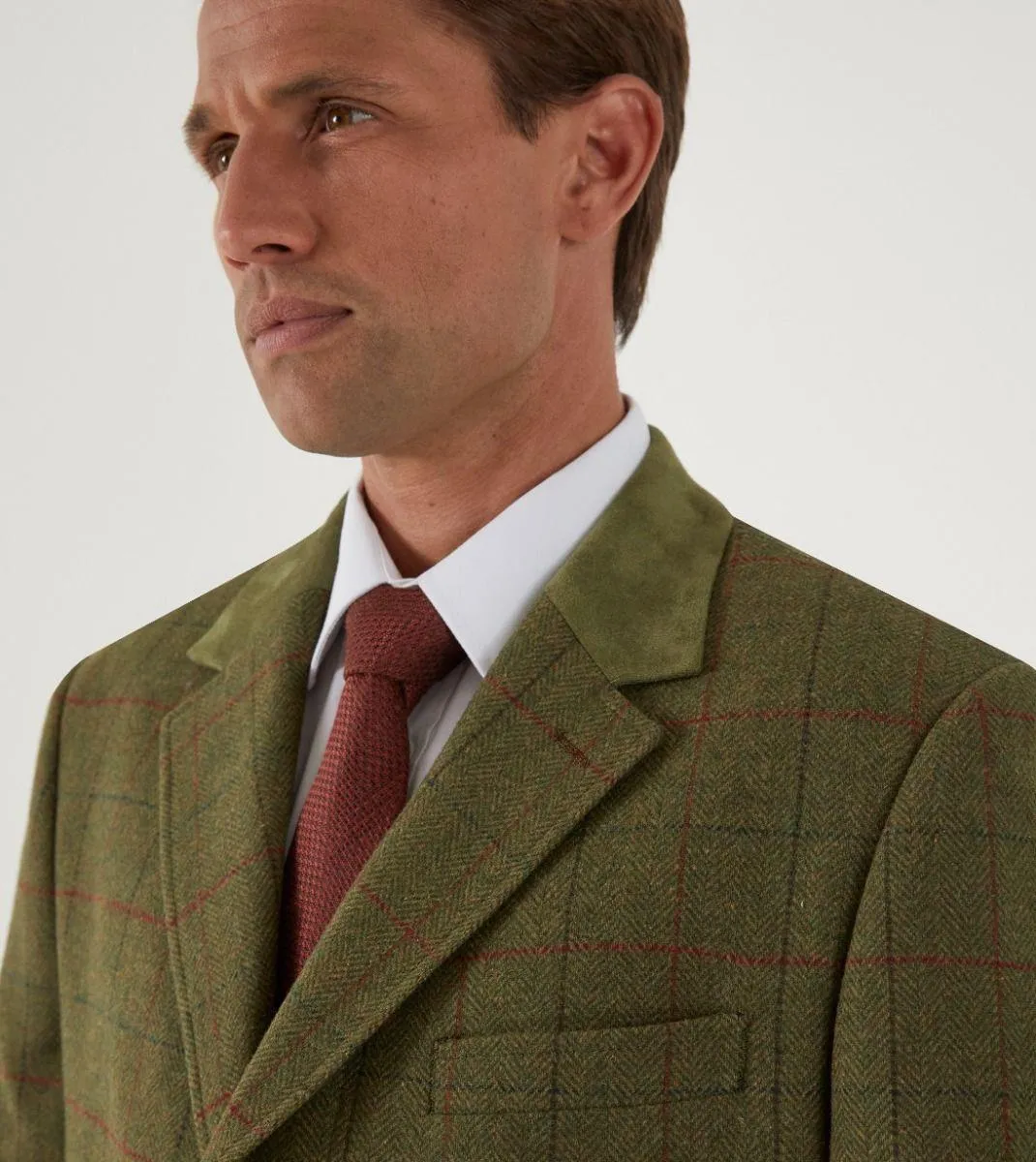 Skopes Mens Plus Size Wool Blend Herringbone Green Check Overcoat In Size Small To 5Xl