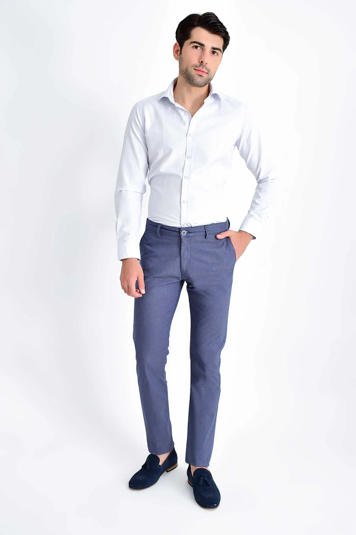 Slim Fit Cotton Blend Light Blue Dress Shirt
