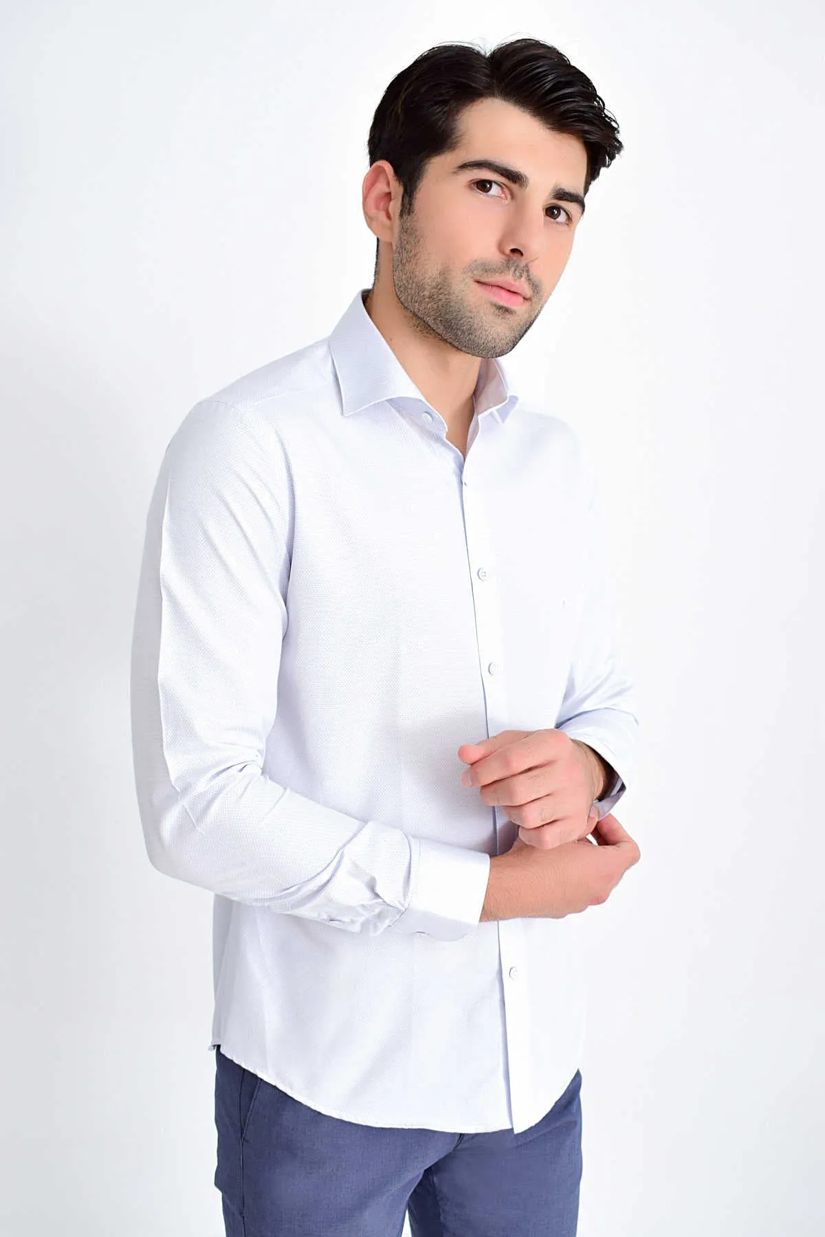 Slim Fit Cotton Blend Light Blue Dress Shirt
