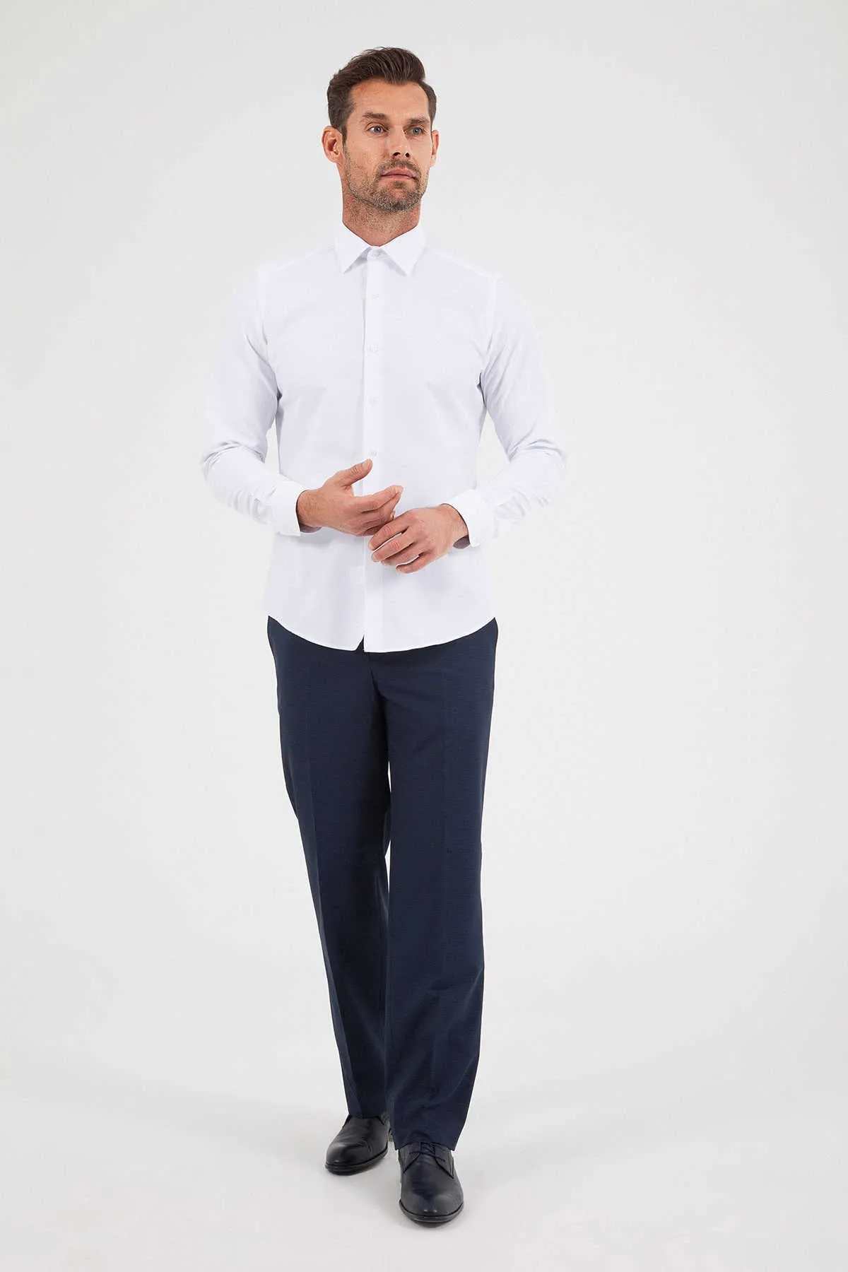 Slim Fit Cotton Blend White Dress Shirt