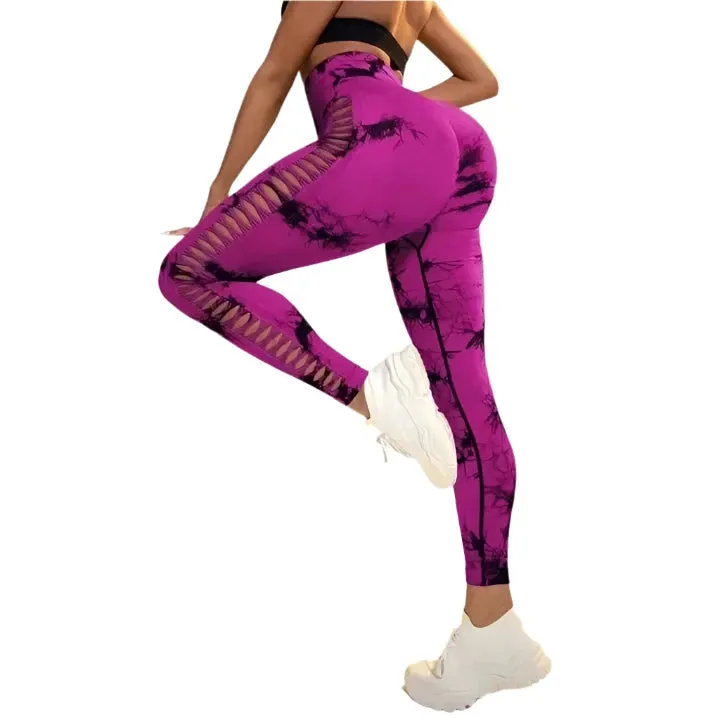 Solid Color High-Waist Yoga Pants – Hip Lift Seamless Fitness Leggings with Side Hollow Design