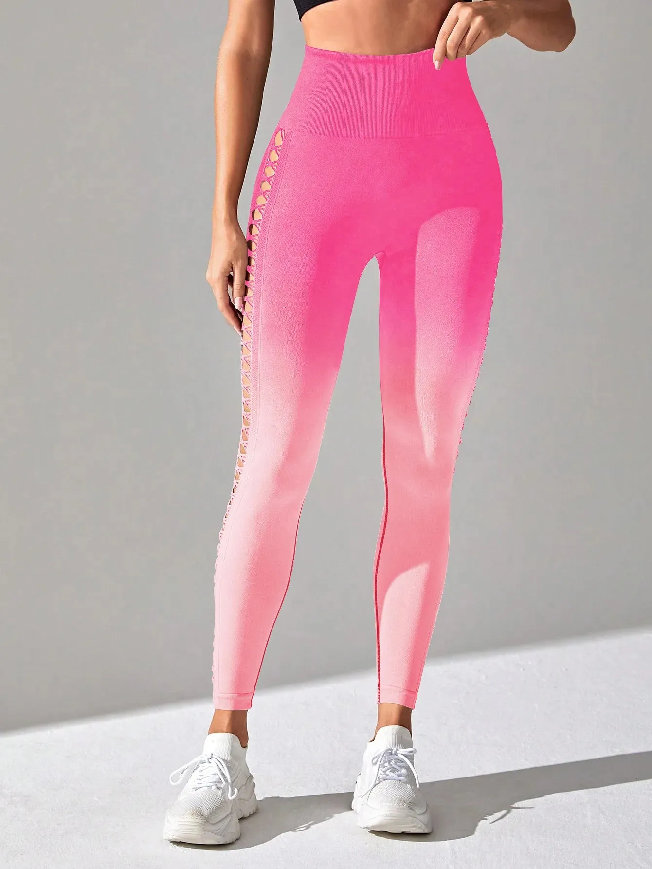 Solid Color High-Waist Yoga Pants – Hip Lift Seamless Fitness Leggings with Side Hollow Design