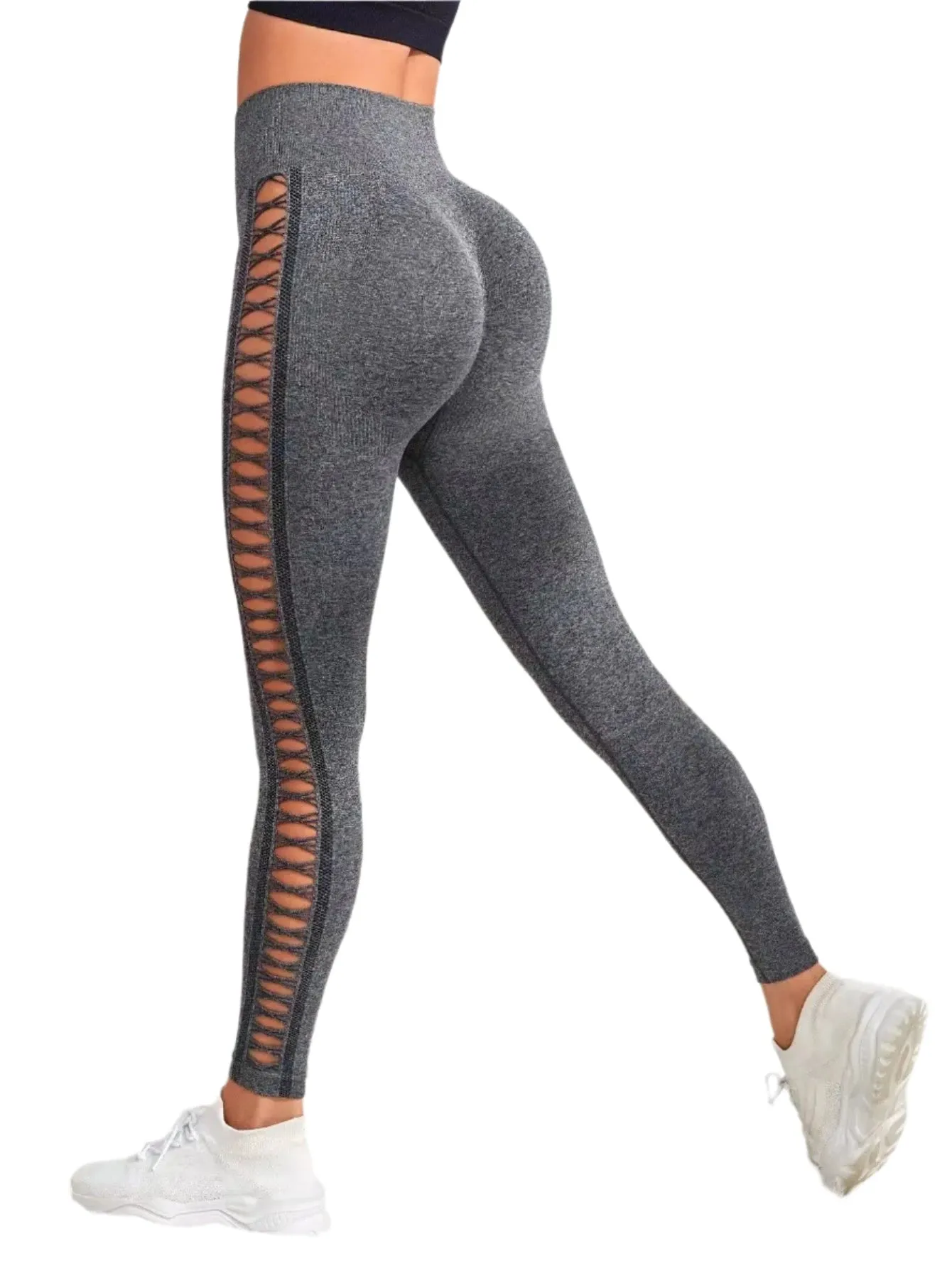 Solid Color High-Waist Yoga Pants – Hip Lift Seamless Fitness Leggings with Side Hollow Design