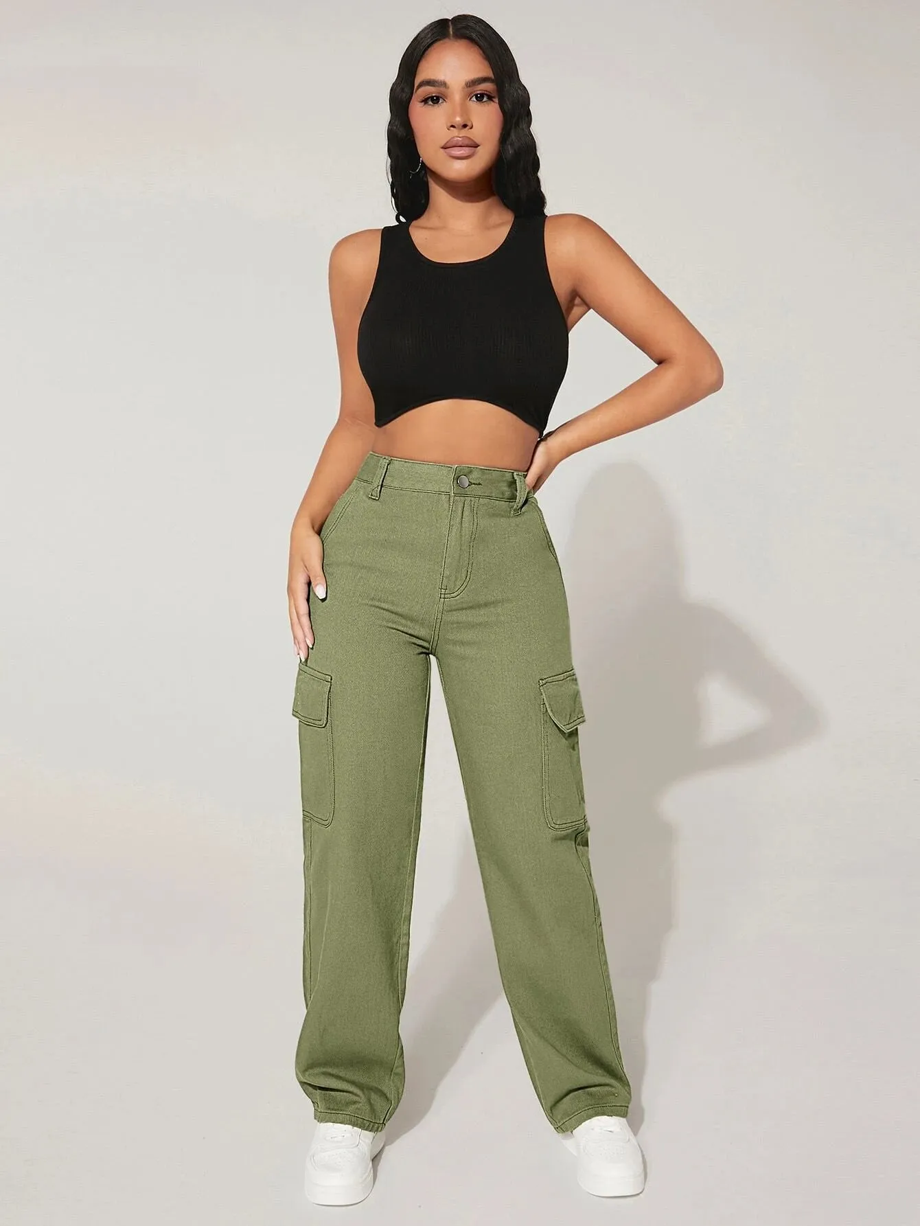 Solid Colored Pocket Side Cargo Jean